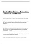 Texas Real Estate Principles 1 &lpar;Practice Exam&rpar; Questions with correct Answers