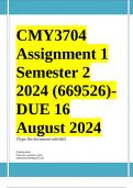CMY3704 Assignment 1 &lpar;COMPLETE ANSWERS&rpar; Semester 2 2024 &lpar;669526&rpar;- DUE 16 August 2024 &semi; 100&percnt; TRUSTED Complete&comma; trusted solutions and explanations&period;&period; Ensure your success with us&period;&period;