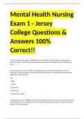 Mental Health Nursing Exam 1 - Jersey College Questions & Answers 100&percnt; Correct&excl;&excl;