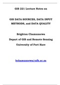 Lecture Notes on GIS DATA SOURCES, DATA INPUT METHODS, and DATA QUALITY