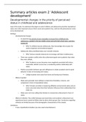 Summary articles for exam 2 'Adolescent Development'