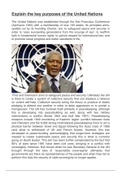 Explain the key purposes of the United Nations. (15) - Unit 3D