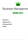MNB1601 Semester 2 Assignment 01 2018 877485
