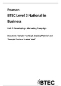 BTEC Business Level 3 - Unit 2: Developing a Marketing Campaign - How to get a Merit or Distinction: Sample Marking Material & Example Work 