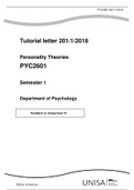 PYC2601 Psychology Personality Theories 2018 Semester 1 Assignment 1 Answers and Feedback