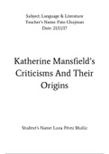 Katherine Mansfield’s Criticisms And Their Origins - Paper