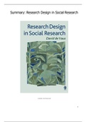 Summary Research Design in Social Research by David de Vaus including lecture notes YRM-20806 and Zina O'Leary chapters 8   11