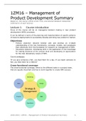 Summary: Management of Product Development (Including practical exam questions)