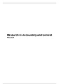 Research in Accounting and Control