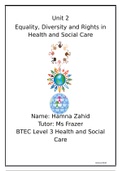 Unit 2- Equality, diversity and rights in Health and Social care DISTINCTION LEVEL