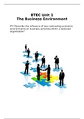 BTEC Unit 1: P5 Describe the influence of two contrasting economic environments on business activities within a selected organisation
