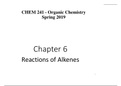 Chem 241 Chapter 6: Reactions of Alkenes