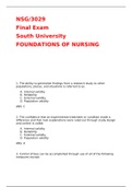 NSG3029 Final Exam FOUNDATIONS OF NURSING South University