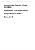 CRW2602 Multiple Choice Assignment 2 Second Semester 2019