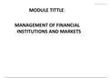 MANAGEMENT OF FINANCIAL INSTITUTION AND MARKET