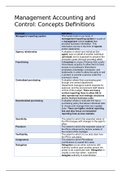 Management Accounting and Control (Definitions 'Concepts')