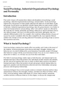 Week 7: Social Psychology, Industrial-Organizational Psychology and Personality