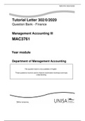 MAC3761; Question Bank - Finance Management Accounting III, Latest 2019/20 A+ Guide.