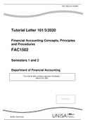FAC1502 : Financial Accounting Concepts, Principles and Procedures;2020, Semesters 1 and 2, Complete A+ Guide