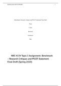 NRS 433V Topic 5 Assignment: Benchmark – Research Critiques and PICOT Statement Final Draft (Spring 2020)/ Rated A +