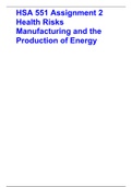 HSA 551 Assignment 2 Health Risks Manufacturing and the Production of Energy QUESTIONS WITH COMPLETE SOLUTIONS GRADE A+