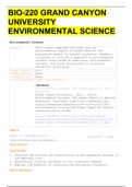 BIO 220 ENVIRONMENTAL SCIENCE GRAND CANYON UNIVERSITY WITH LATEST SOLUTION GRADE A 