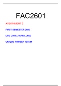 FAC2601 ASSIGNMENT 2 FIRST SEMESTER 2020 DUE DATE 3 APRIL 2020 UNIQUE NUMBER 700544