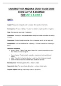 UNIVERSITY OF ARIZONA STUDY GUIDE 2020 ECON SUPPLY & DEMAND FOR UNIT 1 & UNIT 2 100% COMPLETE VERIFIED ANSWERS