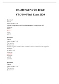 STA 3140 Final Exam, STA 3140 Midterm Exam (2020): RASMUSSEN COLLEGE (100% Correct Answers)