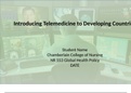 NR 553 Week 7 Assignment, Introducing Telemedicine to Developing Countries.