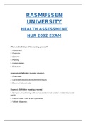 NURS 2092 Final Exam / NURS 2092 Midterm Exam / NURS 2092 Study Note Guide (New Version, 2020): Rasmussen University (100 % Correct) (SATISFACTION GUARANTEED, Check Verified & Graded) (RASMUSSEN UNIVERSITY HEALTH ASSESSMENT NUR 2092)