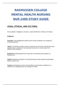 NUR2488 Mental Health Nursing : LEGAL, ETHICAL, AND CULTURAL / NUR2488 Study Guide / NUR 2488 Study Guide (New, 2020): MENTAL HEALTH NURSING NUR 2488 STUDY GUIDE -RASMUSSEN COLLEGE (100% Correct)(SATISFACTION GUARANTEED, Check Verified And Graded)