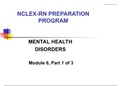 NCLEX RN PREPARATION PROGRAM Mental Health Disorders 1 of 3/Chamberlain College Of Nursing-Satisfaction Guaranteed