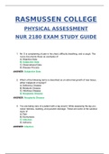 NUR 2180 Exam 1 Study Guide / NUR2180 Exam 1 Study Guide (New, 2020) : ( NUR2180:PHYSICAL ASSESSMENT) Rasmussen College (SATISFACTION GUARANTEED, Check Graded & Verified A)