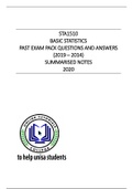 STA1510 EXAM PACK ANSWERS (2019 - 2014) AND 2020 BRIEF NOTES
