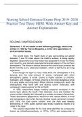 Nursing School Entrance Exams Prep 2019–2020 Practice Test Three, HESI WITH ANSWERS