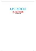 LPC NOTES ON LEASEHOLD (NEW, 2019-2020) (SATISFACTION GUARANTEED, CHECK REVIEWS OF MY 1000 PLUS CLIENTS)