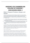 NURSING 439 CHAMBERLAIN COLLEGE OF NURSING - DISCUSSION WEEK 3 Week 3: Research Problems, Designs, and Sample