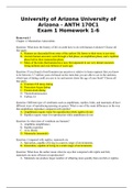 University of Arizona University of Arizona - ANTH 170C1 Exam 1 Homework 1-6 [Completed - A Grade]