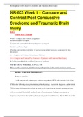 NR 603 Week 1 - Compare and Contrast Post Concussive Syndrome and Traumatic Brain Injury (UPDATED) LATEST  2020 VERSION