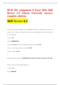 BUSI 201 Assignment 8 Excel 2016 Skill Review 6.2 Liberty University Answers Complete Solutions