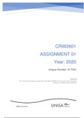 CRW2601 BOTH Assignment 1 AND 2 Semester 2 2020