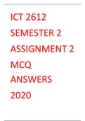 ICT 2612 ASSIGNMENT 2 SEMESTER 2 2020 MCQ ANSWERS SOLUTIONS