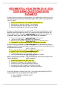 HESI MENTAL HEALTH RN 2019- 2020 TEST BANK 45 PAGES QUESTIONS WITH ANSWERS