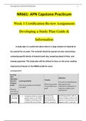 NR661: APN Capstone Practicum Week 1 Certification Review Assignment: Developing a Study Plan Guide & Information