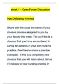 NR 507 Week 1 Open Forum Discussion: Iron-Deficiency Anemia/NR 507 Advanced Pathophysiology/WELL EXPLAINED DISCUSSION BEST STUDY GUIDE FOR EXAM SUMMER 2020 (JULY)
