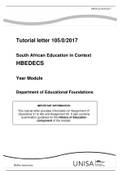 Tutorial letter 105/0/2017  South African Education in Context HBEDECS