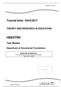 Tutorial letter 104/0/2017  THEORY AND RESEARCH IN EDUCATION  HBEDTRD