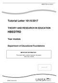 Tutorial Letter 101/0/2017  THEORY AND RESEARCH IN EDUCATION HBEDTRD