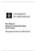 Summary Management Research Methods 2 (MRM2) | Pre-Master Business Administration 2019-2020 | Universiteit van Amsterdam (UvA) 